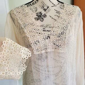 Vintage Sheer Cream Silk Blouse Boho Penny Lane